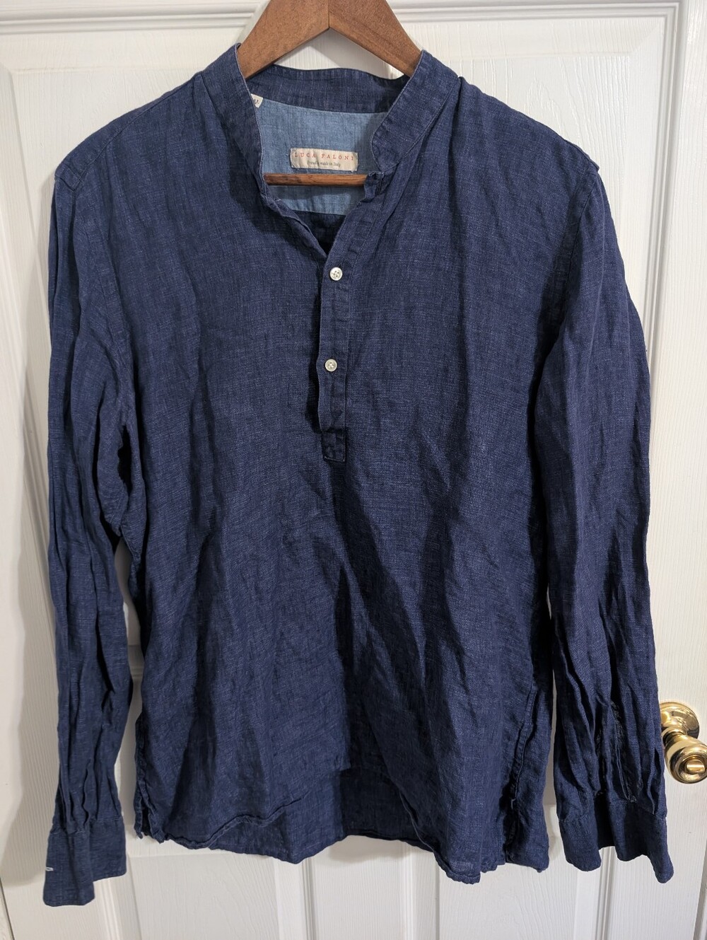 Luca Faloni Mens Shirt Blue Linen Popover Top Chambray Long Sleeve Size 16/41